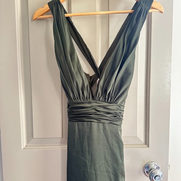 Revelry Dylan Satin Dress - Olive - Picture 4 of 4